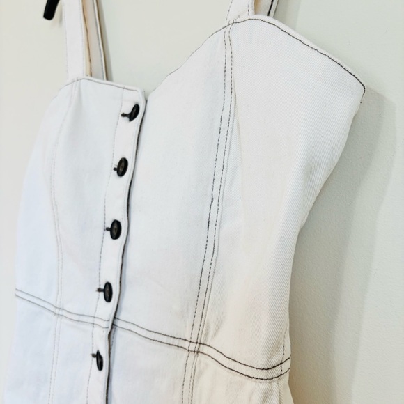 Zara Bodycon Overall Sleeveless corset Black Button Front Off White Denim Dress - Picture 6 of 16
